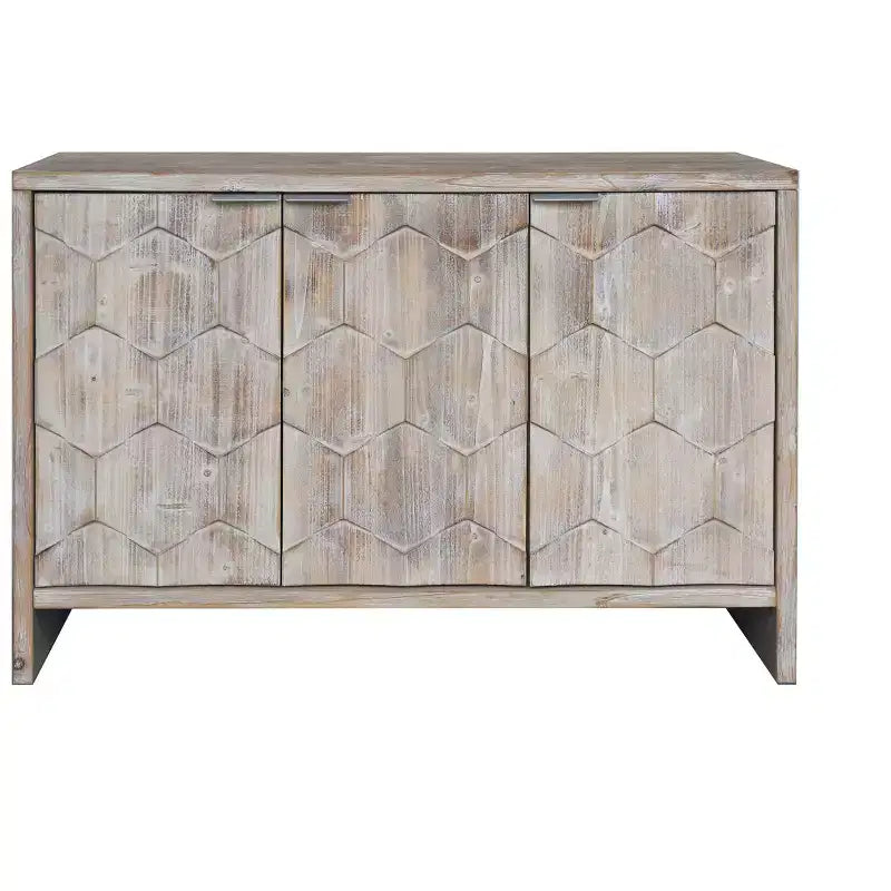 Farmhouse Accent Cabinet with Carved Door Panels – 3-Door Sideboard Storage Cabinet