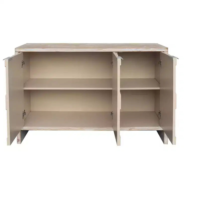 Farmhouse Accent Cabinet with Carved Door Panels – 3-Door Sideboard Storage Cabinet