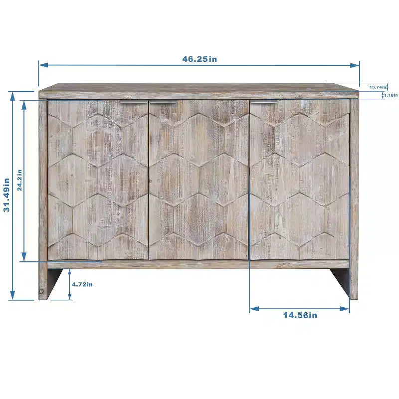 Farmhouse Accent Cabinet with Carved Door Panels – 3-Door Sideboard Storage Cabinet