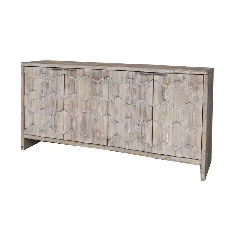 Farmhouse Accent Cabinet with Carved Door Panels – 3-Door Sideboard Storage Cabinet