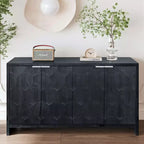 Farmhouse Accent Cabinet with Carved Door Panels – 3-Door Sideboard Storage Cabinet