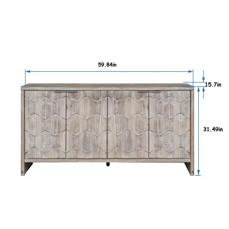Farmhouse Accent Cabinet with Carved Door Panels – 3-Door Sideboard Storage Cabinet