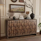Farmhouse Accent Cabinet with Carved Door Panels – 3-Door Sideboard Storage Cabinet
