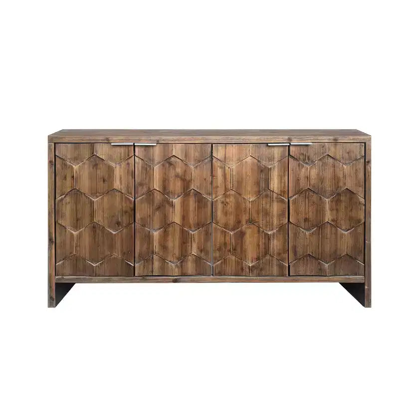 Farmhouse Accent Cabinet with Carved Door Panels – 3-Door Sideboard Storage Cabinet