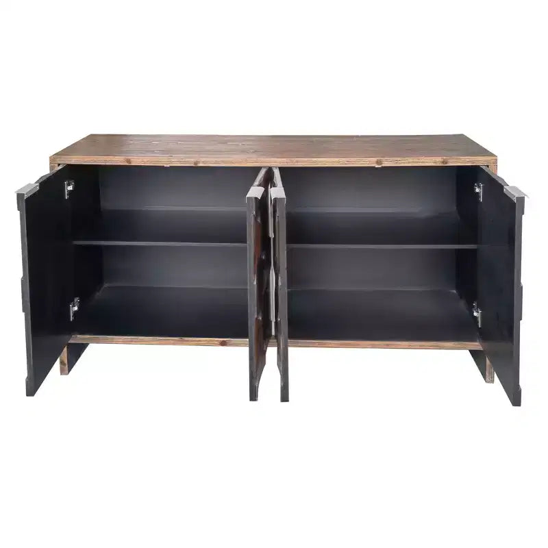 Farmhouse Accent Cabinet with Carved Door Panels – 3-Door Sideboard Storage Cabinet