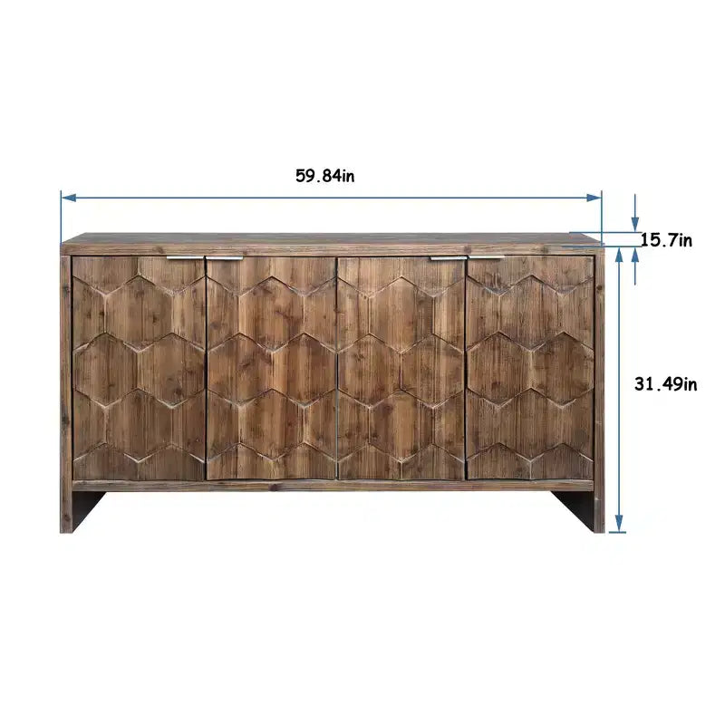 Farmhouse Accent Cabinet with Carved Door Panels – 3-Door Sideboard Storage Cabinet