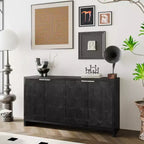 Farmhouse Accent Cabinet with Carved Door Panels – 3-Door Sideboard Storage Cabinet