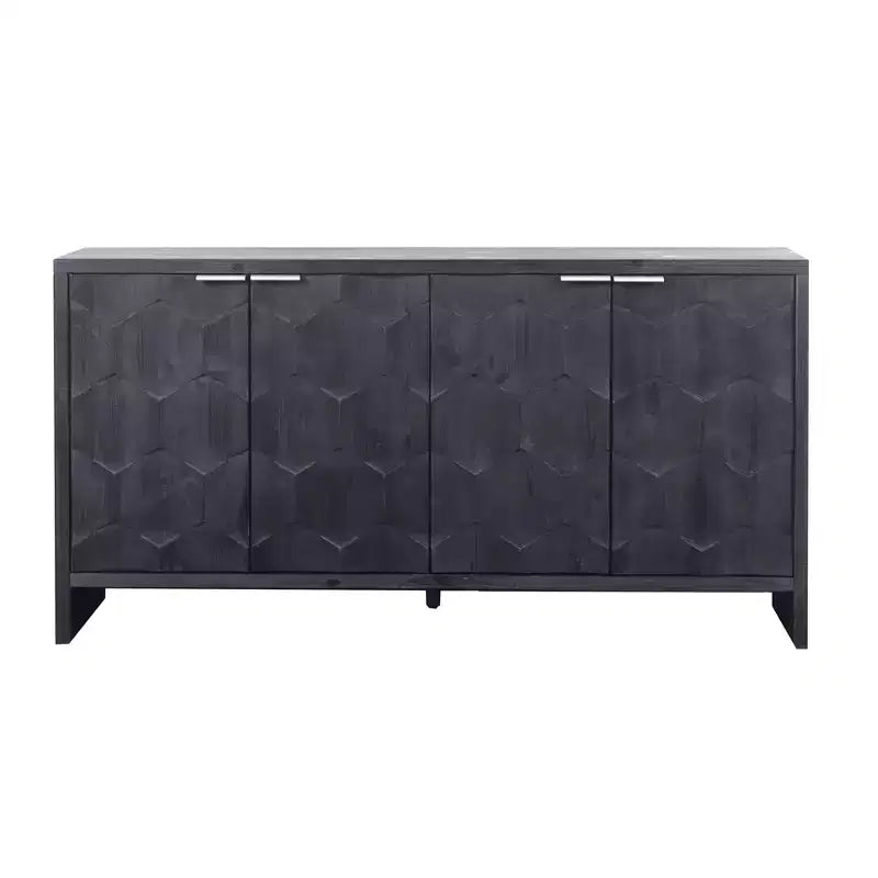 Farmhouse Accent Cabinet with Carved Door Panels – 3-Door Sideboard Storage Cabinet