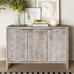 Farmhouse Accent Cabinet with Carved Door Panels – 3-Door Sideboard Storage Cabinet