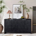 Farmhouse Accent Cabinet with Carved Door Panels – 3-Door Sideboard Storage Cabinet