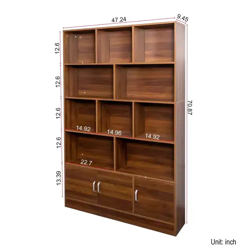 Modern 70.87'' 4-Tier Bookshelf with 10 Cubes and 3 Doors