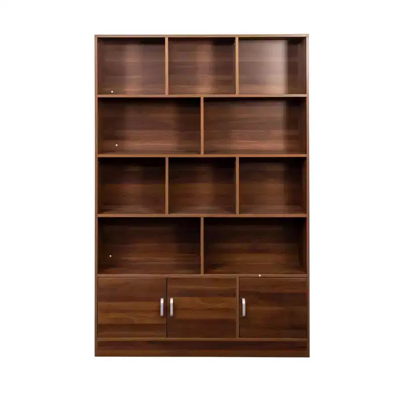 Modern 70.87'' 4-Tier Bookshelf with 10 Cubes and 3 Doors