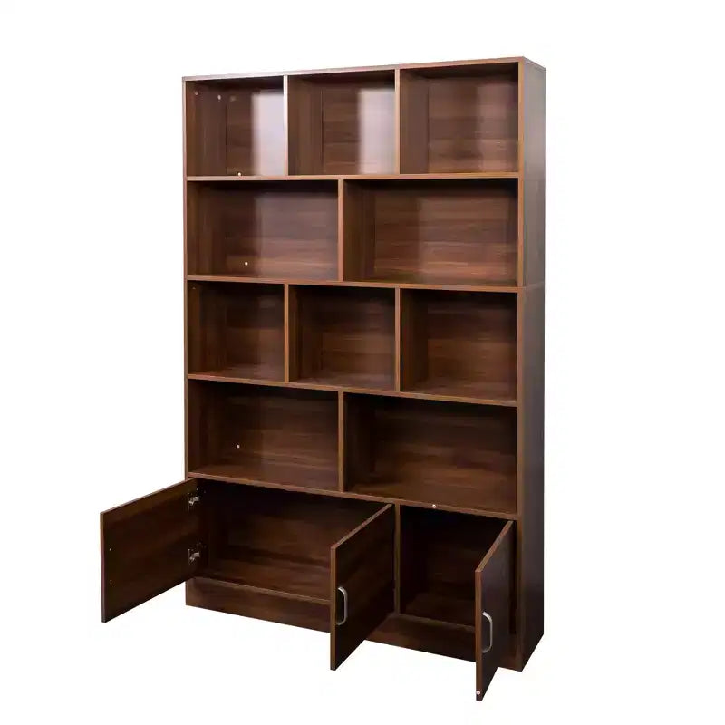 Modern 70.87'' 4-Tier Bookshelf with 10 Cubes and 3 Doors
