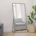 MAYEERTY Aluminum Alloy Minimlist Modern High Definition Dressing Mirror with Stand for Bedroom Entryway Black