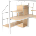 Full Size Metal Loft Bed with Desk, Wardrobe, Storage Stairs and Shelves
