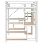 Full Size Metal Loft Bed with Desk, Wardrobe, Storage Stairs and Shelves