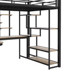 Full Size Metal Loft Bed with Desk, Wardrobe, Storage Stairs and Shelves