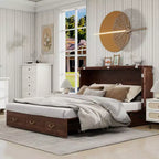 Solid Wood Frame Queen Murphy Bed with 2 Storage Drawers