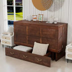 Solid Wood Frame Queen Murphy Bed with 2 Storage Drawers