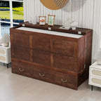 Solid Wood Frame Queen Murphy Bed with 2 Storage Drawers