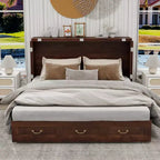 Solid Wood Frame Queen Murphy Bed with 2 Storage Drawers
