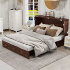 Solid Wood Frame Queen Murphy Bed with 2 Storage Drawers
