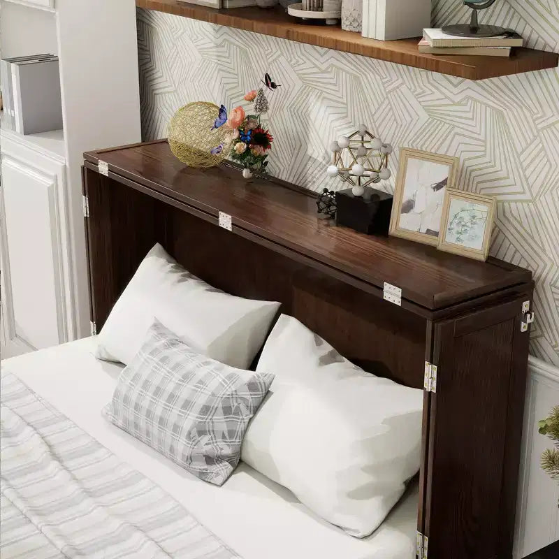 Solid Wood Frame Queen Murphy Bed with 2 Storage Drawers