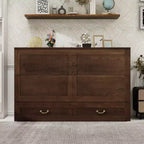 Solid Wood Frame Queen Murphy Bed with 2 Storage Drawers