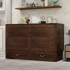 Solid Wood Frame Queen Murphy Bed with 2 Storage Drawers