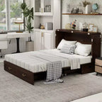Solid Wood Frame Queen Murphy Bed with 2 Storage Drawers