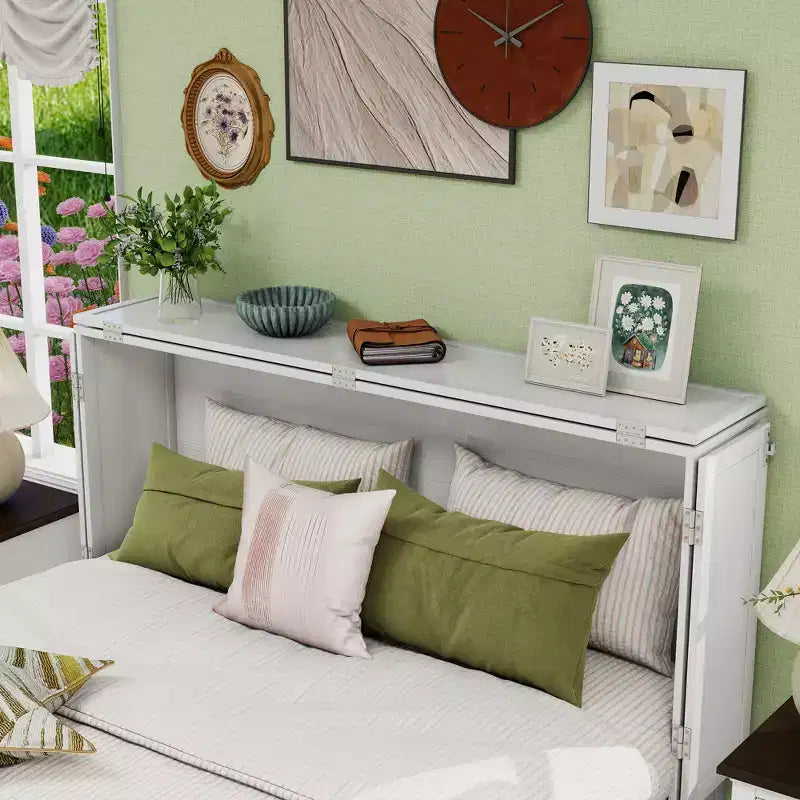 Solid Wood Frame Queen Murphy Bed with 2 Storage Drawers