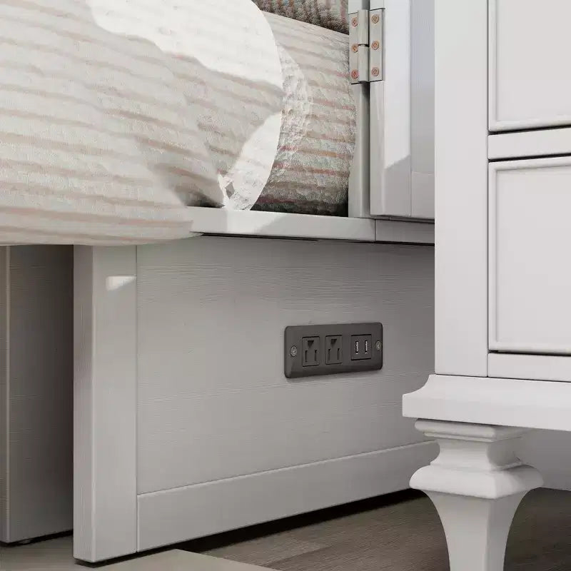 Solid Wood Frame Queen Murphy Bed with 2 Storage Drawers