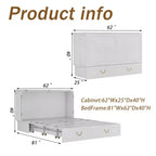 Solid Wood Frame Queen Murphy Bed with 2 Storage Drawers