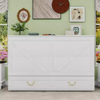 Solid Wood Frame Queen Murphy Bed with 2 Storage Drawers
