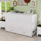 Solid Wood Frame Queen Murphy Bed with 2 Storage Drawers