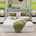 Solid Wood Frame Queen Murphy Bed with 2 Storage Drawers