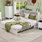 Solid Wood Frame Queen Murphy Bed with 2 Storage Drawers
