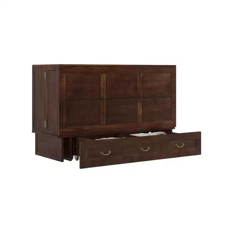 Solid Wood Frame Queen Murphy Bed with 2 Storage Drawers