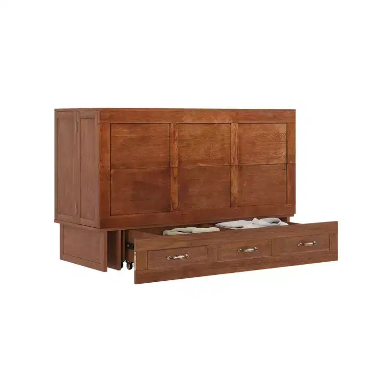 Solid Wood Frame Queen Murphy Bed with 2 Storage Drawers