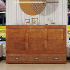 Solid Wood Frame Queen Murphy Bed with 2 Storage Drawers