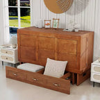 Solid Wood Frame Queen Murphy Bed with 2 Storage Drawers