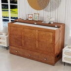 Solid Wood Frame Queen Murphy Bed with 2 Storage Drawers