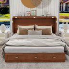 Solid Wood Frame Queen Murphy Bed with 2 Storage Drawers
