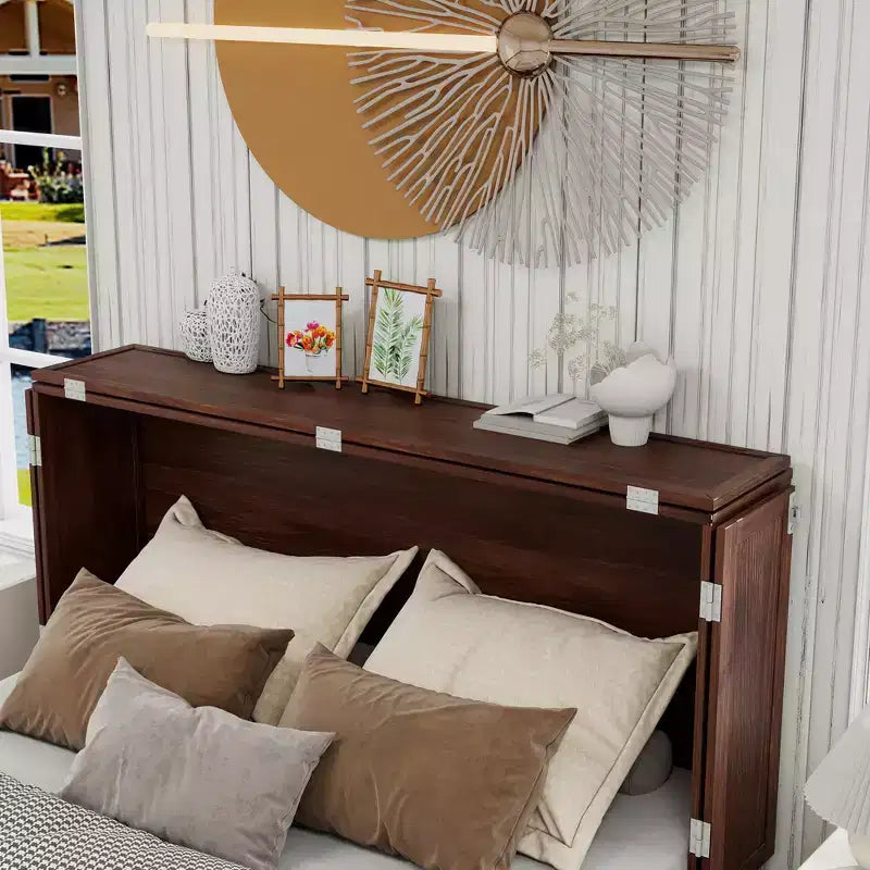 Solid Wood Frame Queen Murphy Bed with 2 Storage Drawers
