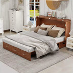 Solid Wood Frame Queen Murphy Bed with 2 Storage Drawers