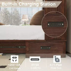 Solid Wood Frame Queen Murphy Bed with 2 Storage Drawers