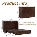 Solid Wood Frame Queen Murphy Bed with 2 Storage Drawers