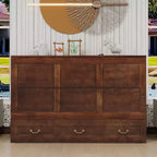 Solid Wood Frame Queen Murphy Bed with 2 Storage Drawers