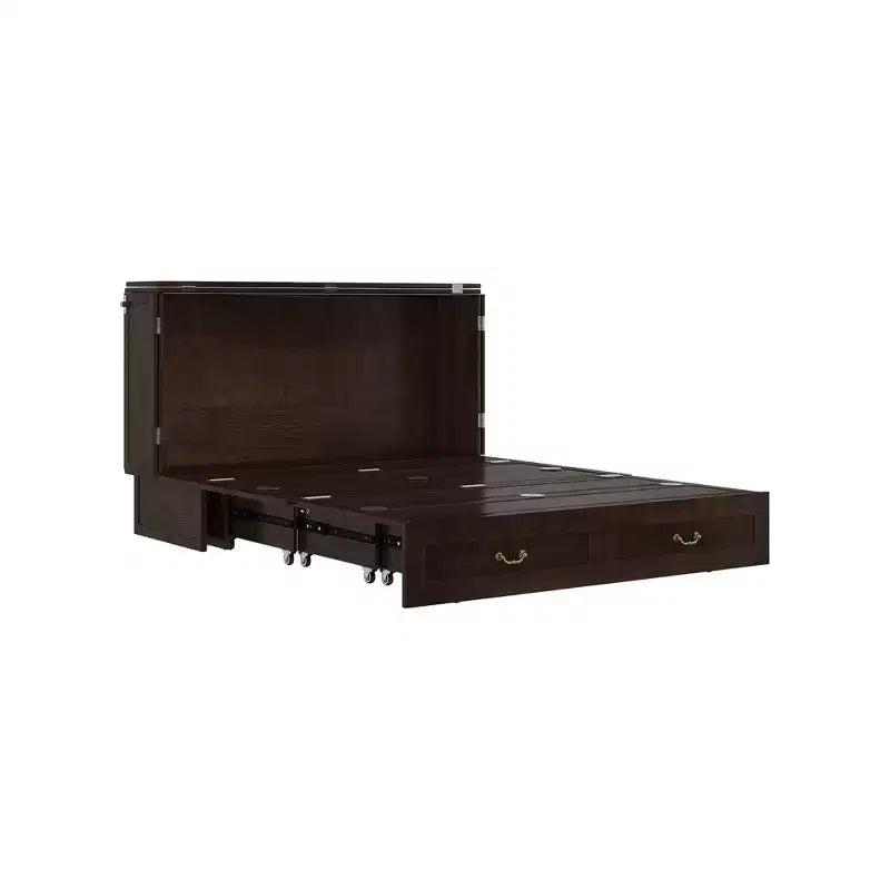 Solid Wood Frame Queen Murphy Bed with 2 Storage Drawers