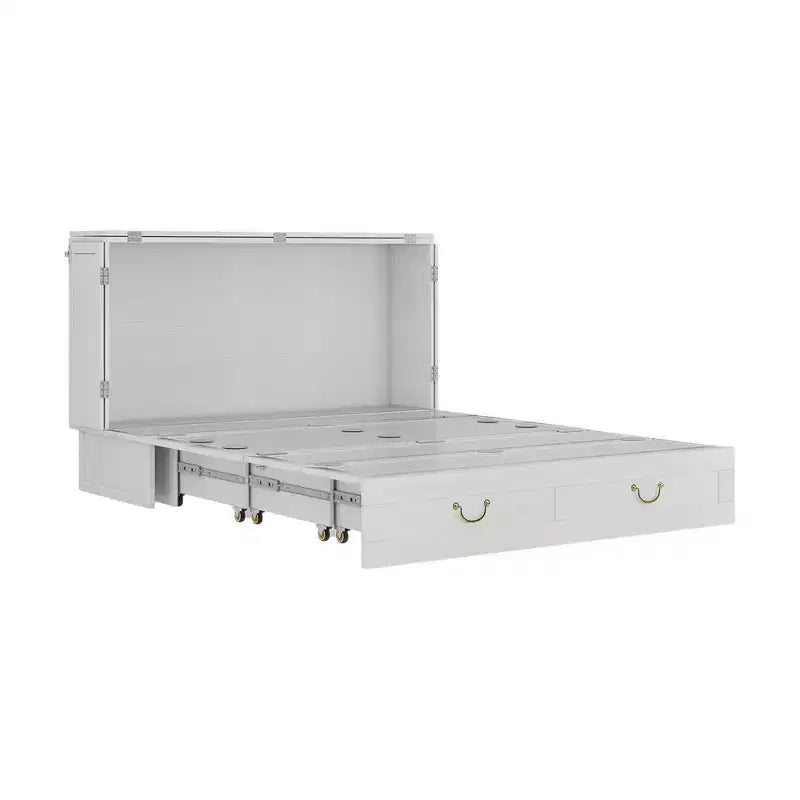Solid Wood Frame Queen Murphy Bed with 2 Storage Drawers